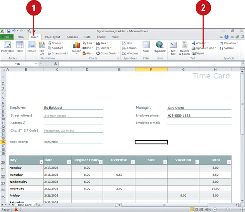 adding signature in excel